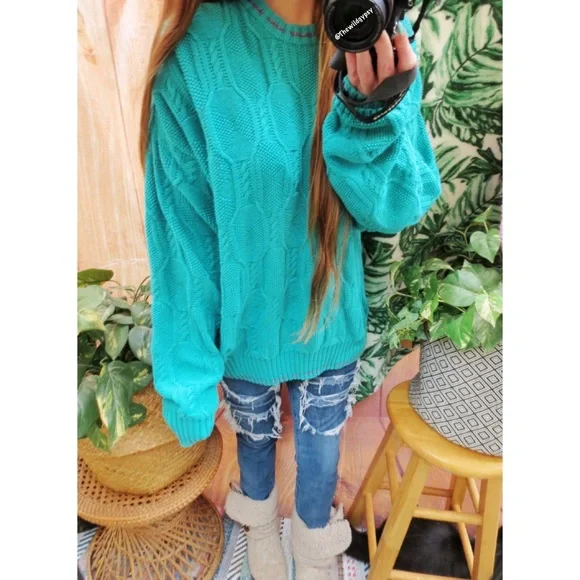 Vintage teal blue textured beachy oversized sweater 🌊 - Picture 3 of 7